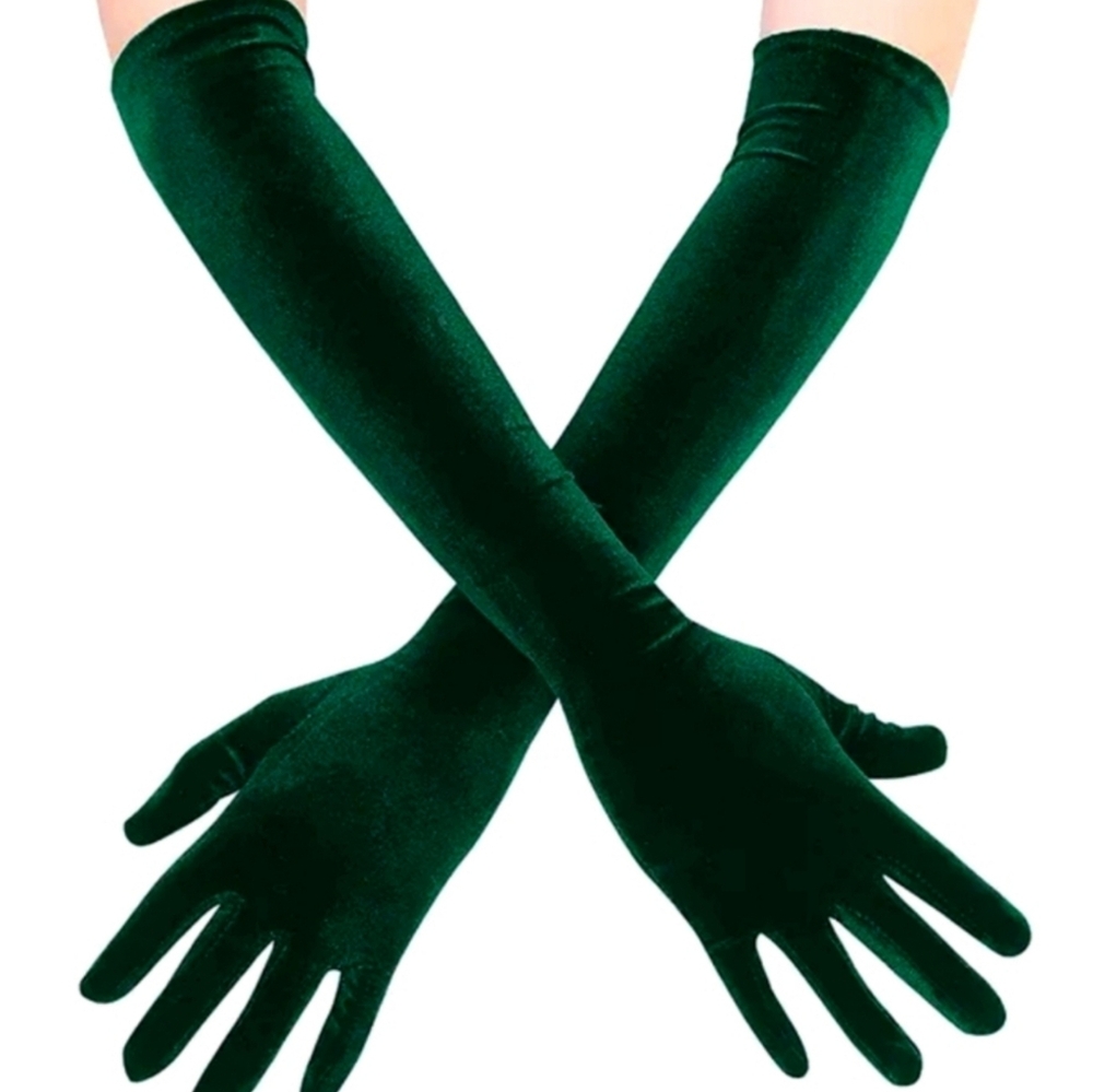 Beautiful Vintage Style Elbow Length Opera Velvet Green Black Tie Formal…